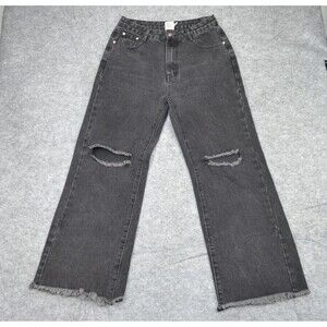 Princess Polly women's jeans Size‎ 6 black distressed wide leg raw hem